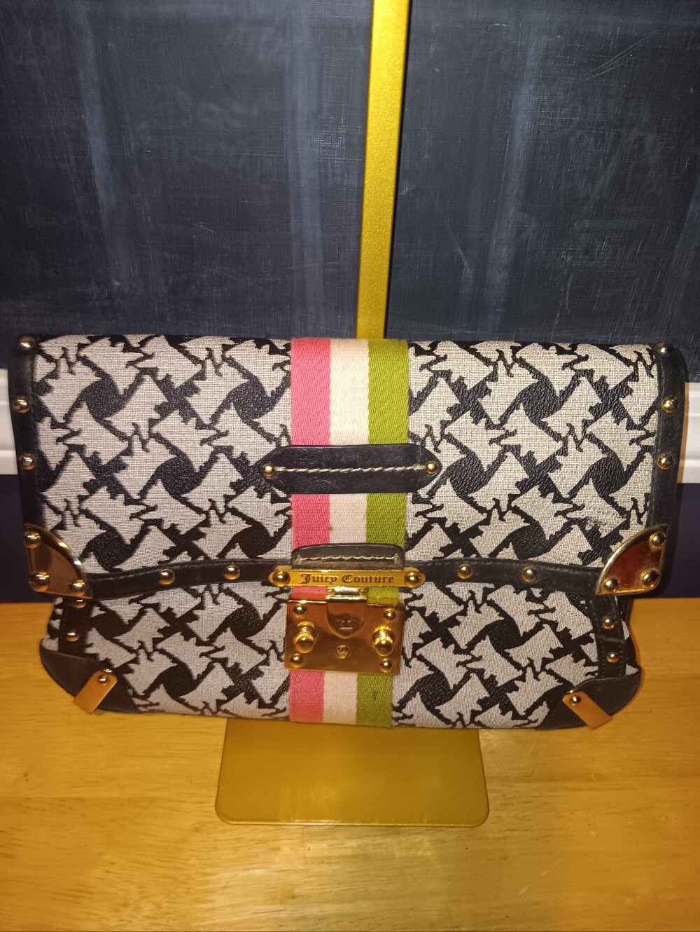 Juicy Couture Rare Vintage Y2k Canvas Scottie Kisslock Clutch Bag